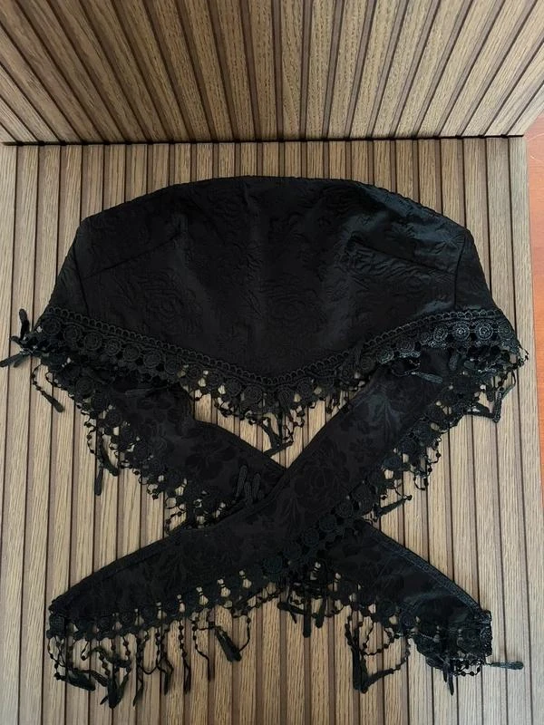 Top Crop Corset Caicai Preto com Jacquard e Franjas